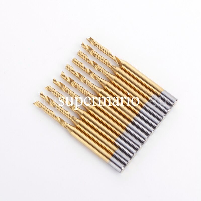 10x 1/8'' Titanium N2 Coated Carbide One Single Flute CNC Router Bit 2mm x12mm