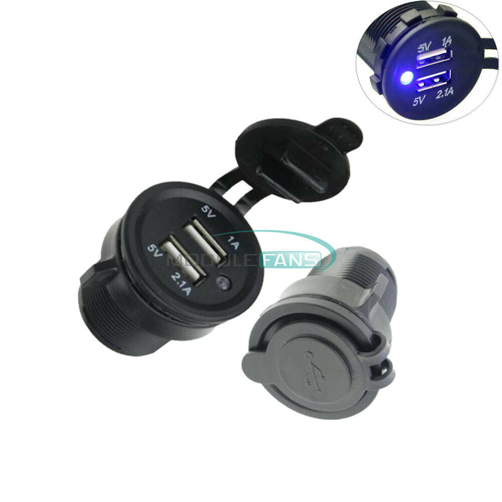 Dual USB Port Car Charger Power Adaptor Splitter Cigarette Lighter Socket 12-24V