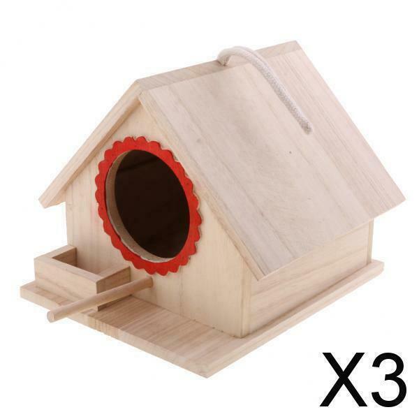 3X Wooden Wood Hanging Free Standing Bird House Nesting Box Feeder 20x 23x 18cm