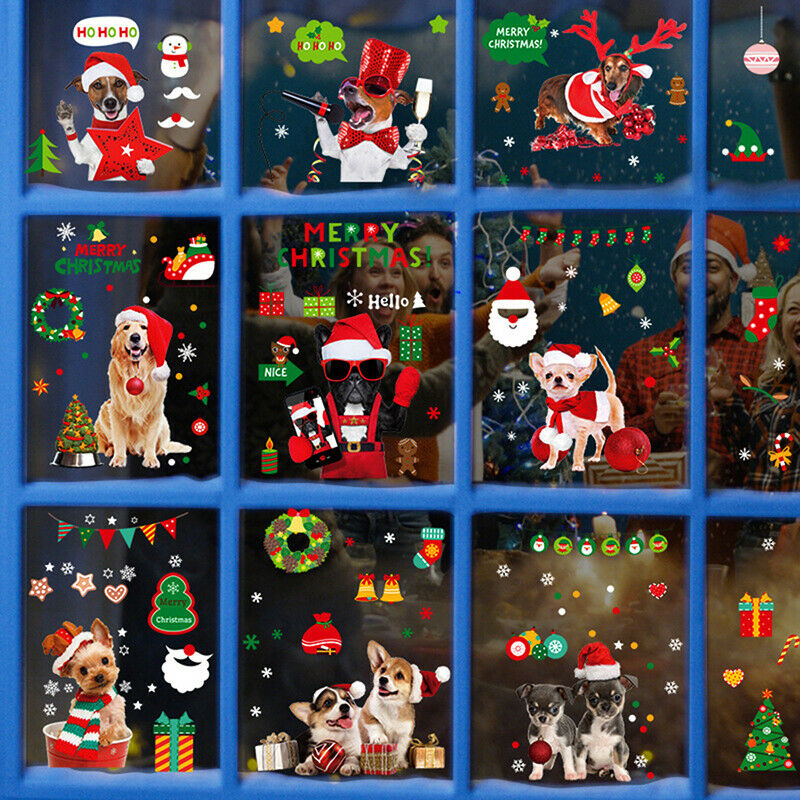 9pcs Christmas Decorations 20x30cm For Wall Glass Stickers New Year Home DecBDA