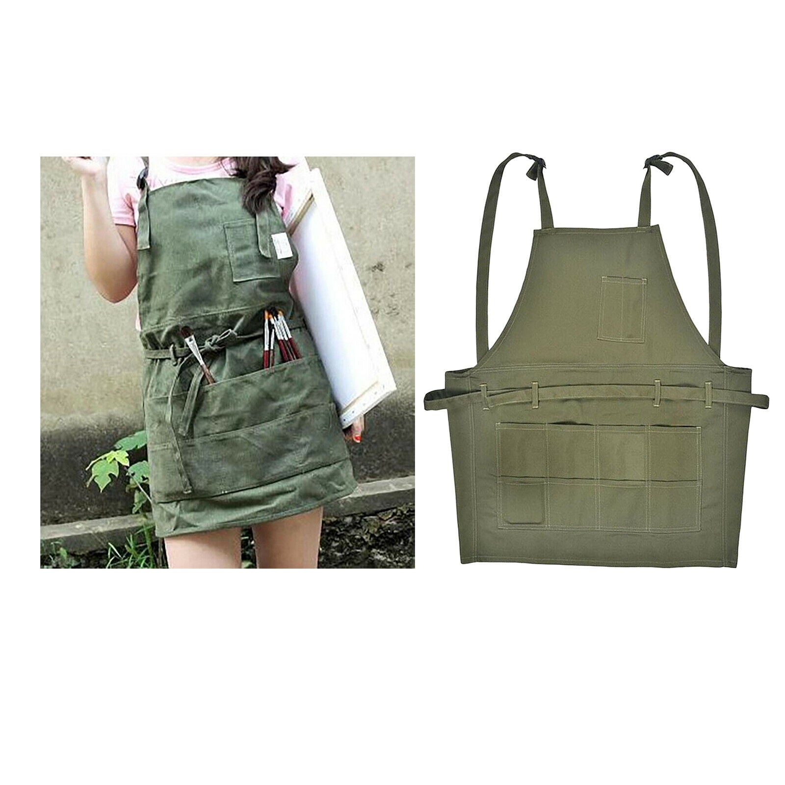 Unisex Canvas Apron for Women, Shoulder Straps and Pockets Design, Utility Shop
