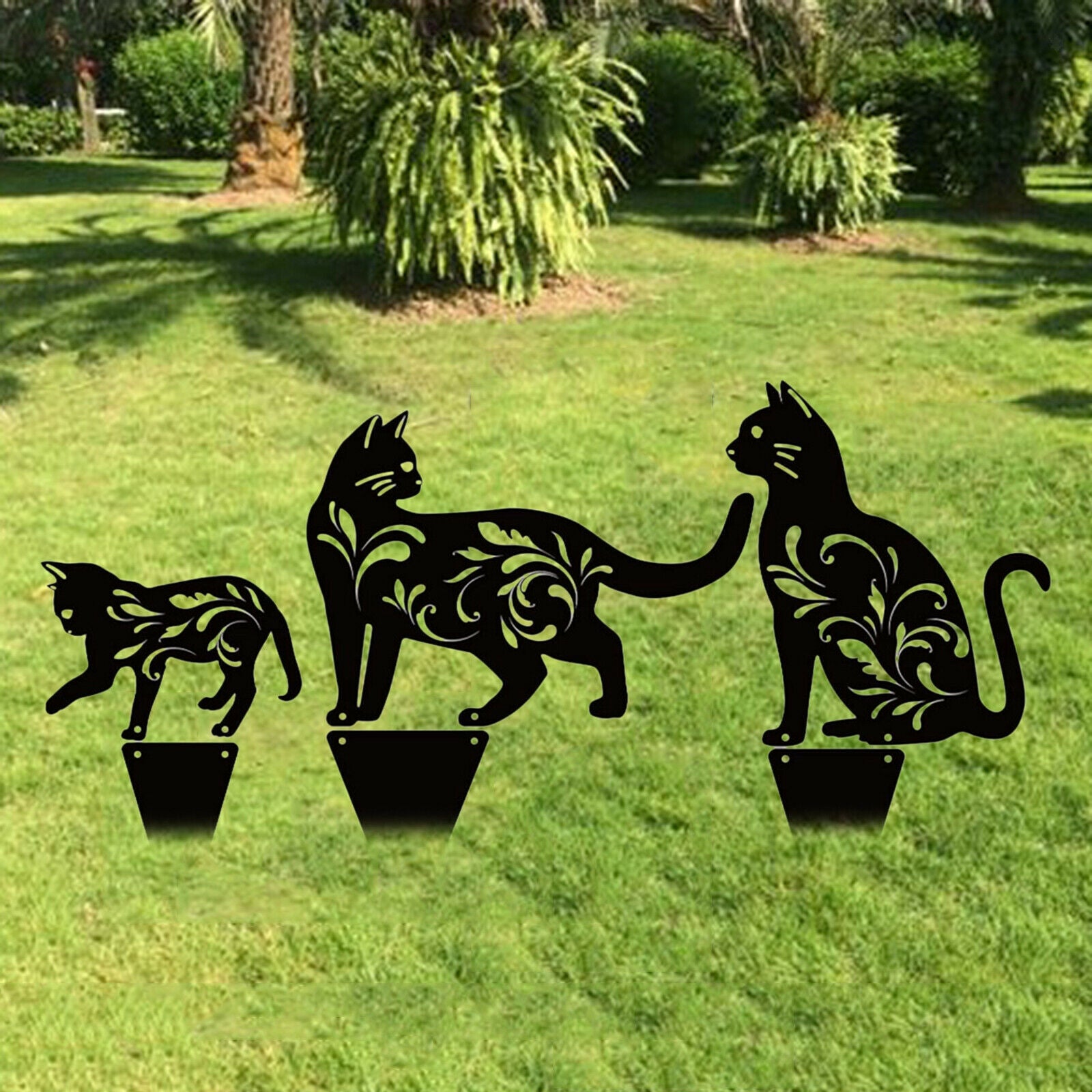 Metal Cat Statues Silhouette Decorative for Patio Lawn Yard Outside Signs