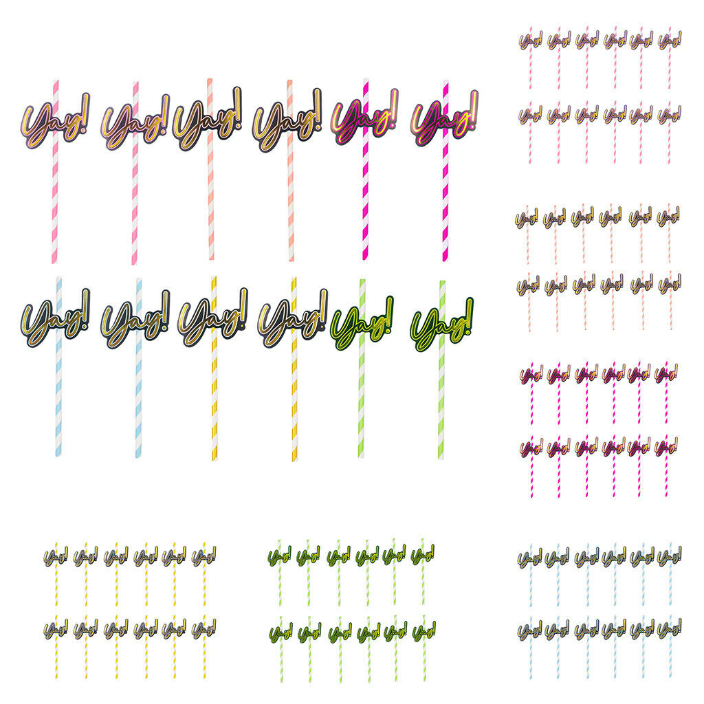 12 Pieces Party Paper Straws Rainbow Stripe Paper Drinking Straw Hot Pink