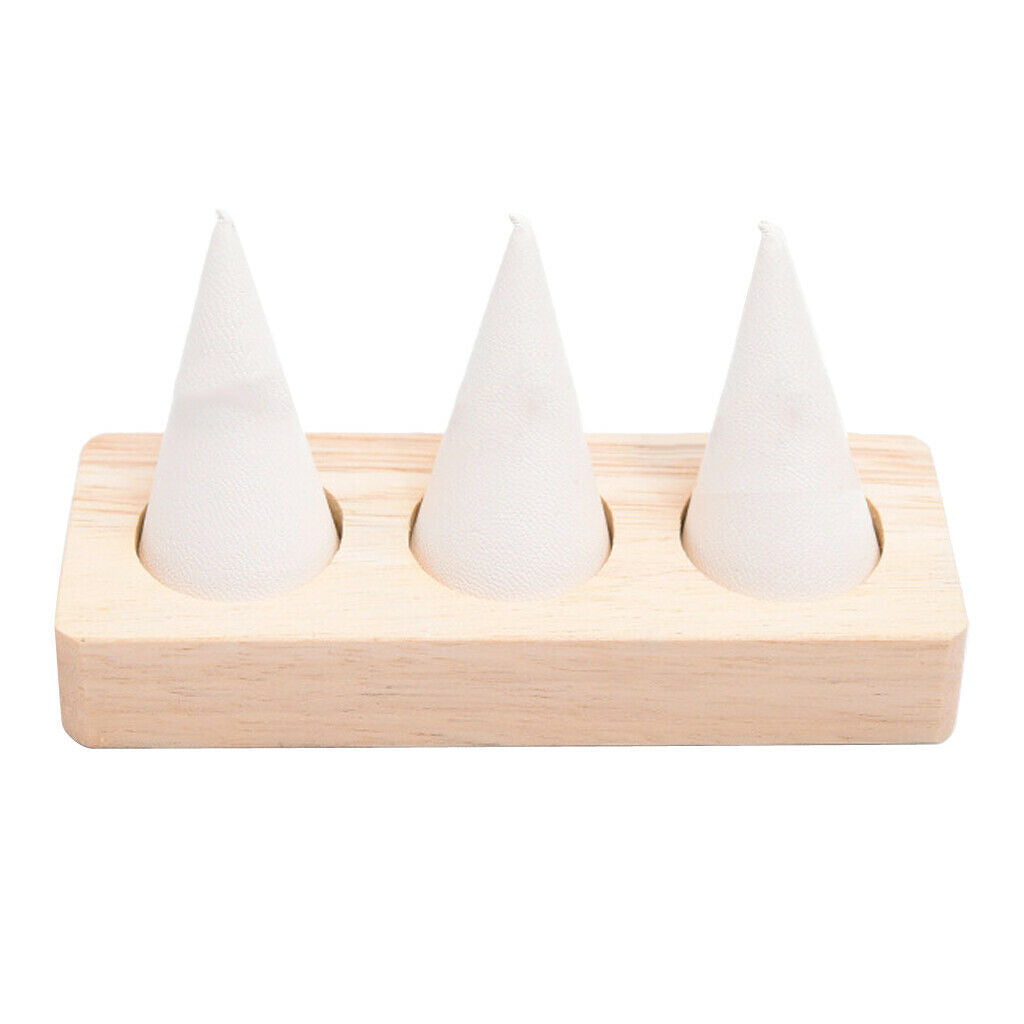 Rectangle Base Finger Ring Display Stand Jewelry Showcase - White Leather