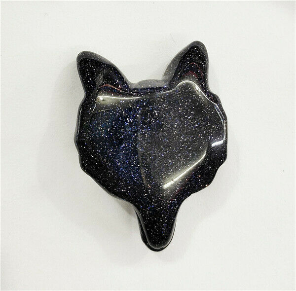 1Pc 30x24x15mm Blue Sand Stone Carved Fox Head Healing Crystal Pendant Bead HH26