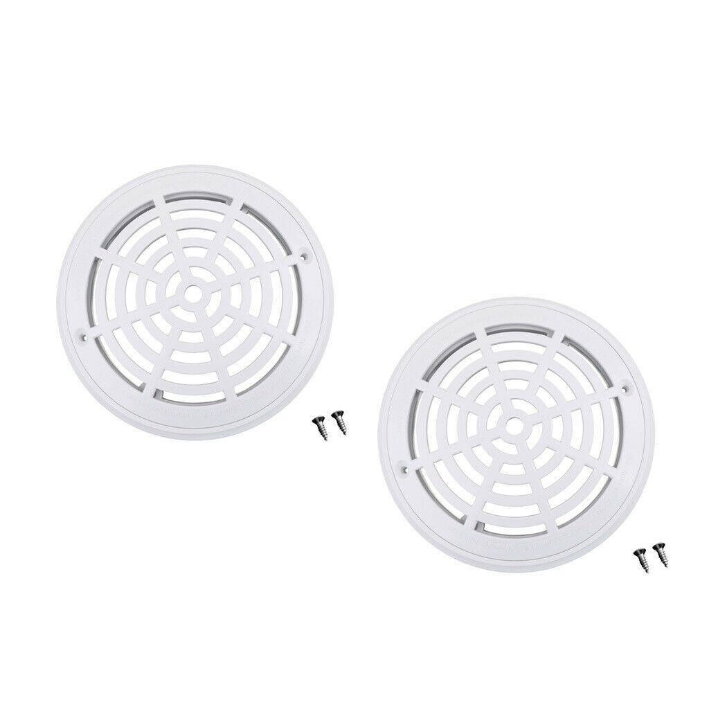 2Pcs Plastic Round 8'' Main Drain Cover Suction Outlet Accessory White