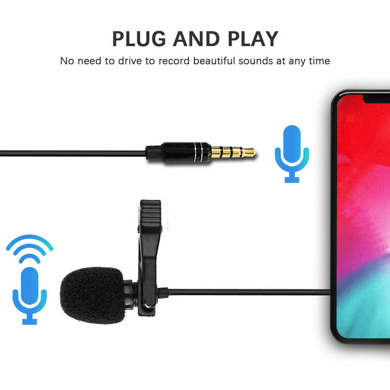 Wireless UHF Lapel Mic 3.5mm   Plug Podcast Condenser Lavalier Microphone
