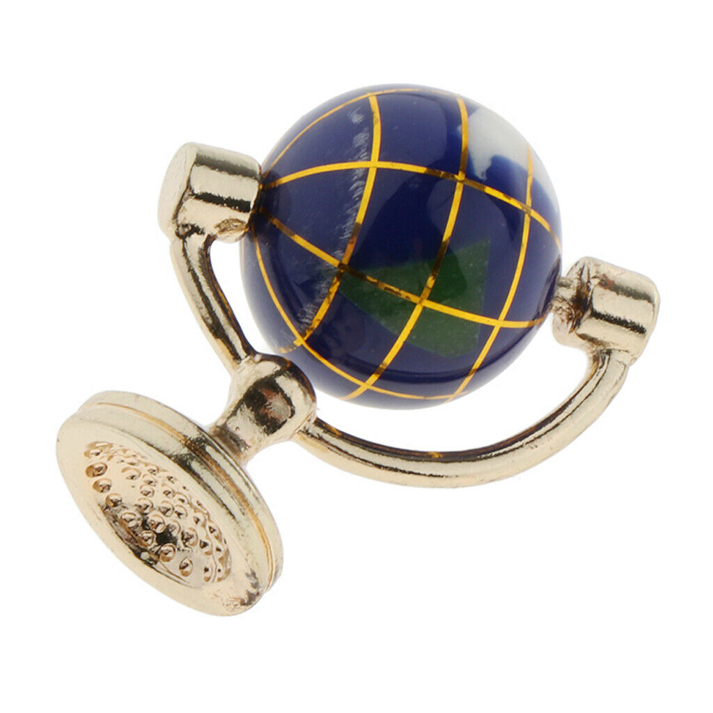 1/12 Simulation Mini Globe Tellurion Golden Stand Study Room Decor Dark Blue