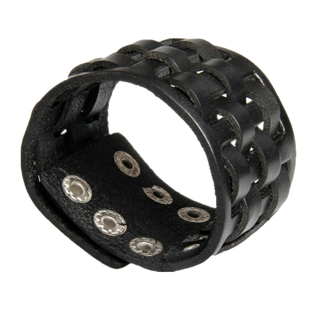 Punk Unisex Men PU Leather Bracelet Cuff Braided Wide Wristband Bangle Black
