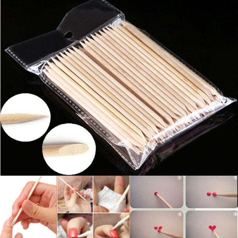 100pcs Nail Art Tips Cuticle Pusher Remover Crude Wood Stick Pedicure Manicure