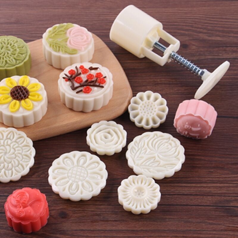 4 Sets Mooncake Moon Cake Decor Round Pastry Biscuit Mold Mould Flower DIY Tool