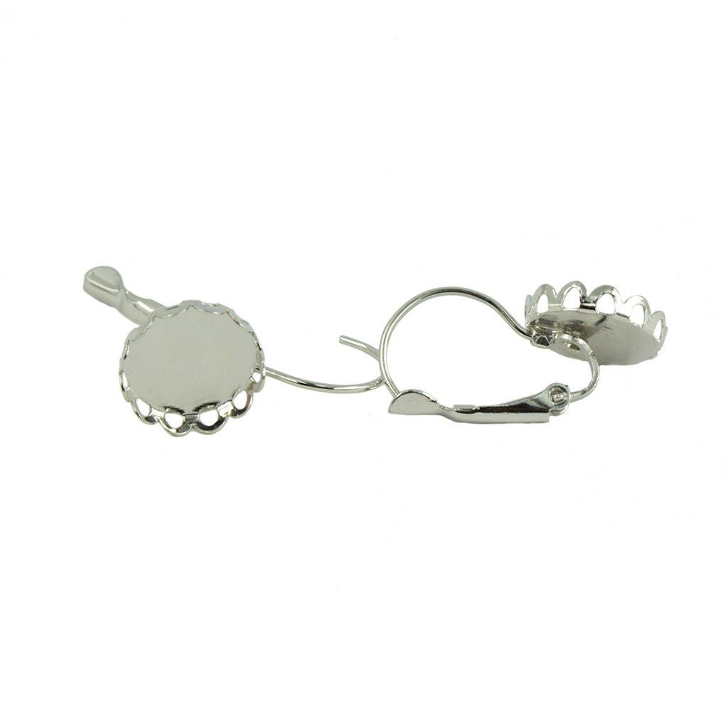 24 Pcs Round Blank Bezel French Leverback Earring Hook fit 12mm Cabochon