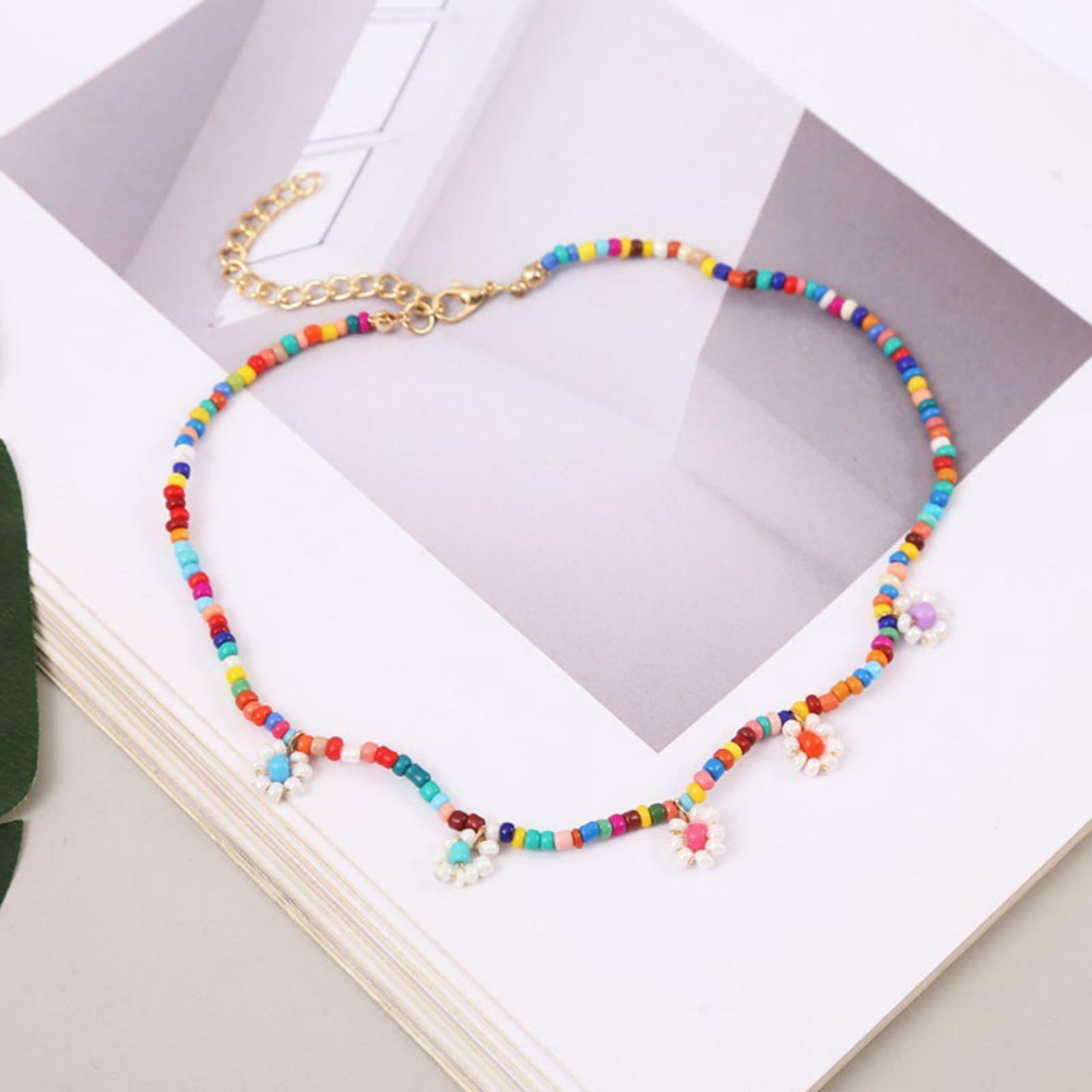 Womens Charm Trendy Hand-woven Beads Flower Long Necklace Summer Beach Chain