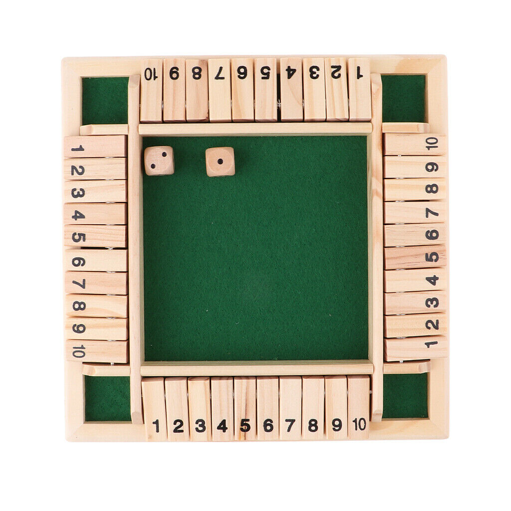 Traditional Wood 4-Sided 1-10 Numbers Shut the Box Dice Board for Party Toys