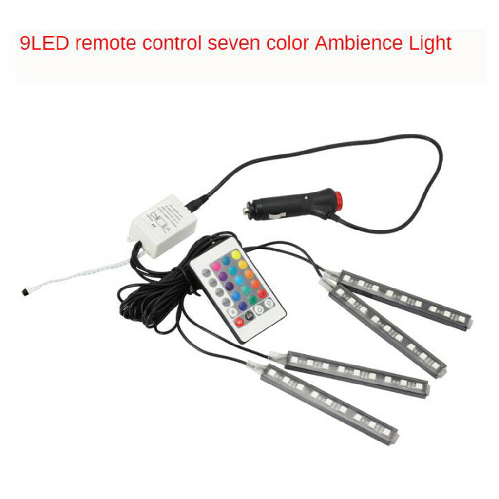 4pcs Car Decorative RGB Strip Atmosphere Light with Remote 12V Lighting Kit