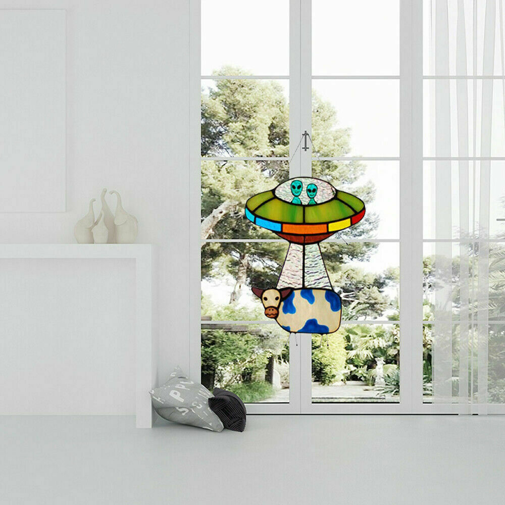 Creative Alien Cow Pendant Stained Glass Suncatcher Window DIY Garden Decoration