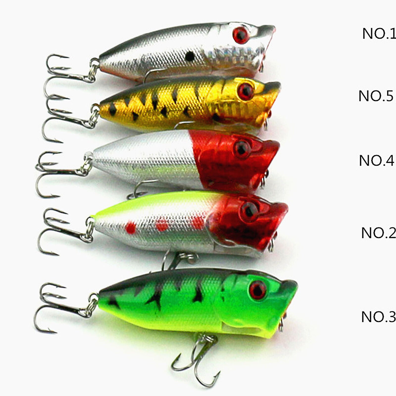 5 pcs Topwater Popper Minnow Freshwater Fishing Lures Tackle Hook 13g/6.5cm
