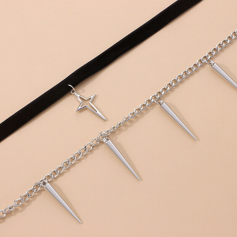 Fashion Punk Double-layer Cone Pendant Necklace Choker Jewelry Accessori.l8