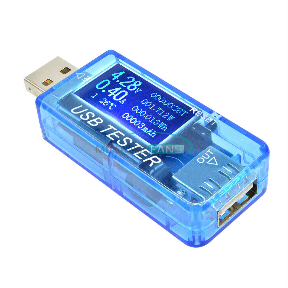 Blue USB Voltmeter Tester 6 in 1 LCD Current Voltage Capacity Power Detector