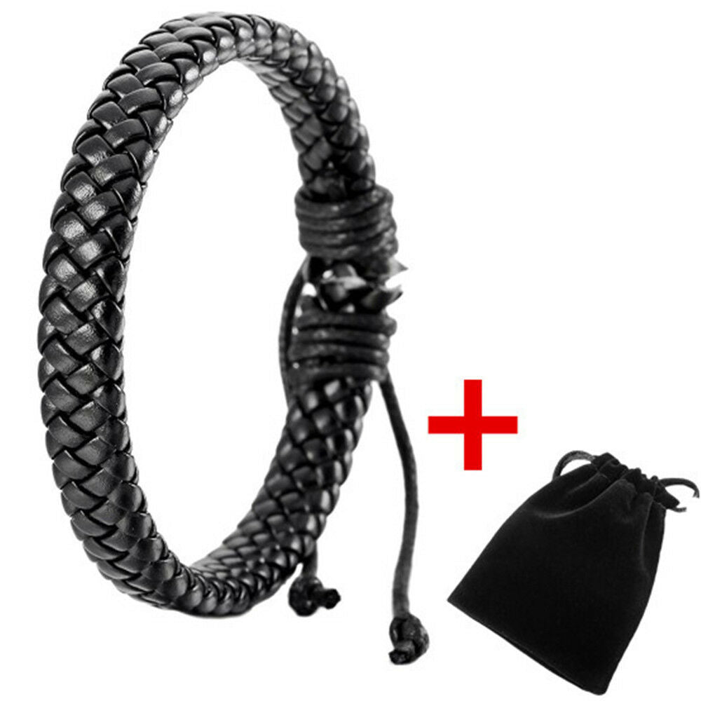 Retro Leather Bracelet Bangle Cuff Rope Black Surfer Wrap Adjustable Men Women