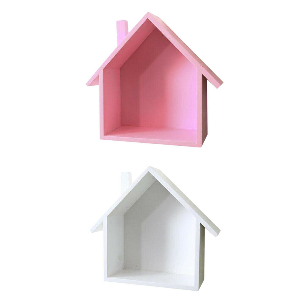 2x Wooden House-shaped Wall Storage Shelf Kids Room Decoration Display Shelf