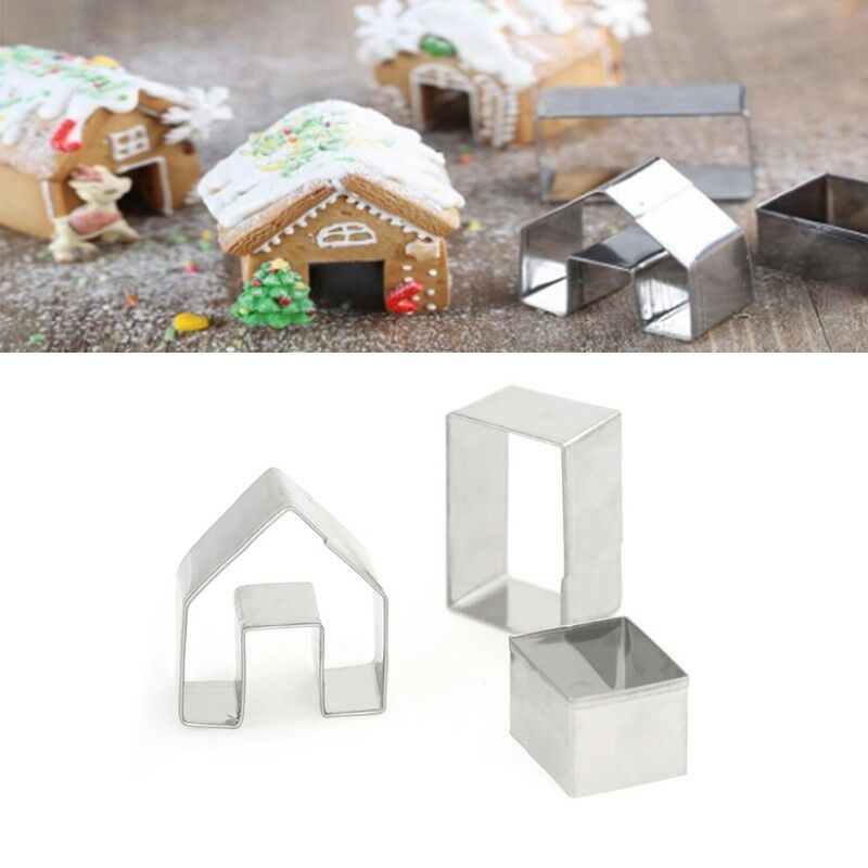 Mini Gingerbread House Cookie Cutter Set 3 Pieces Stainless Steel Biscuit Mold