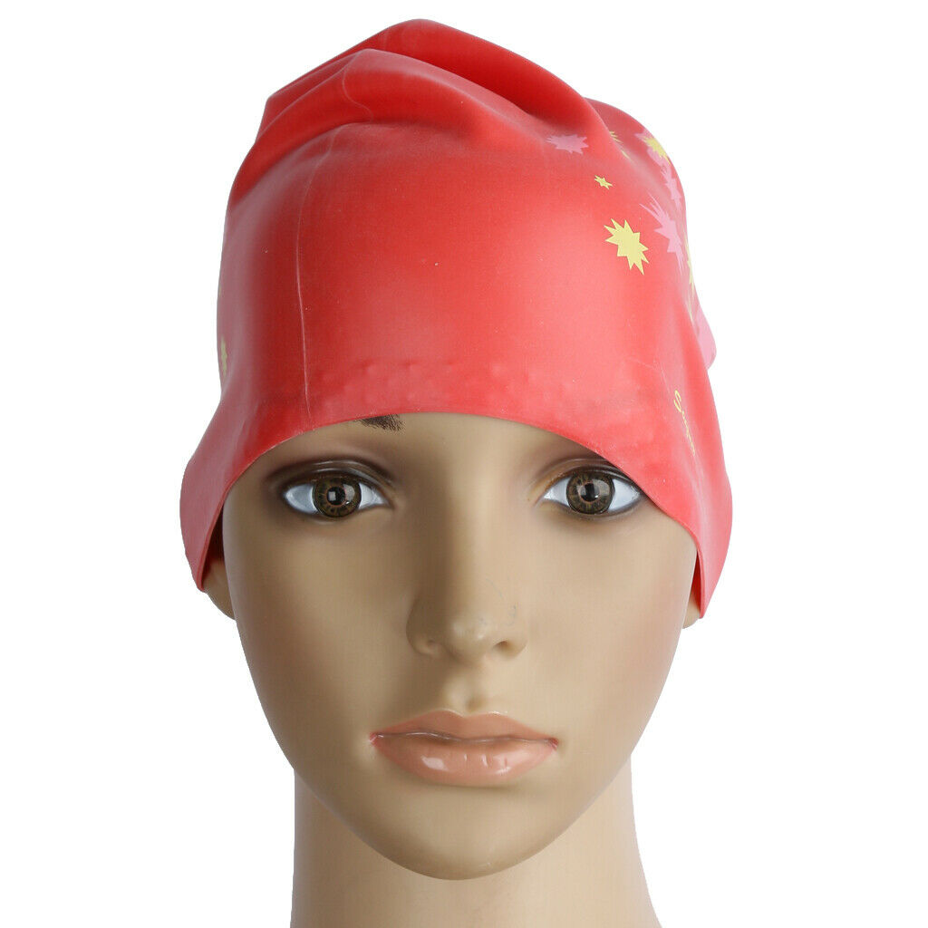 Waterproof Silicone Large Swim   for Long Thick Hair Bathing   Red