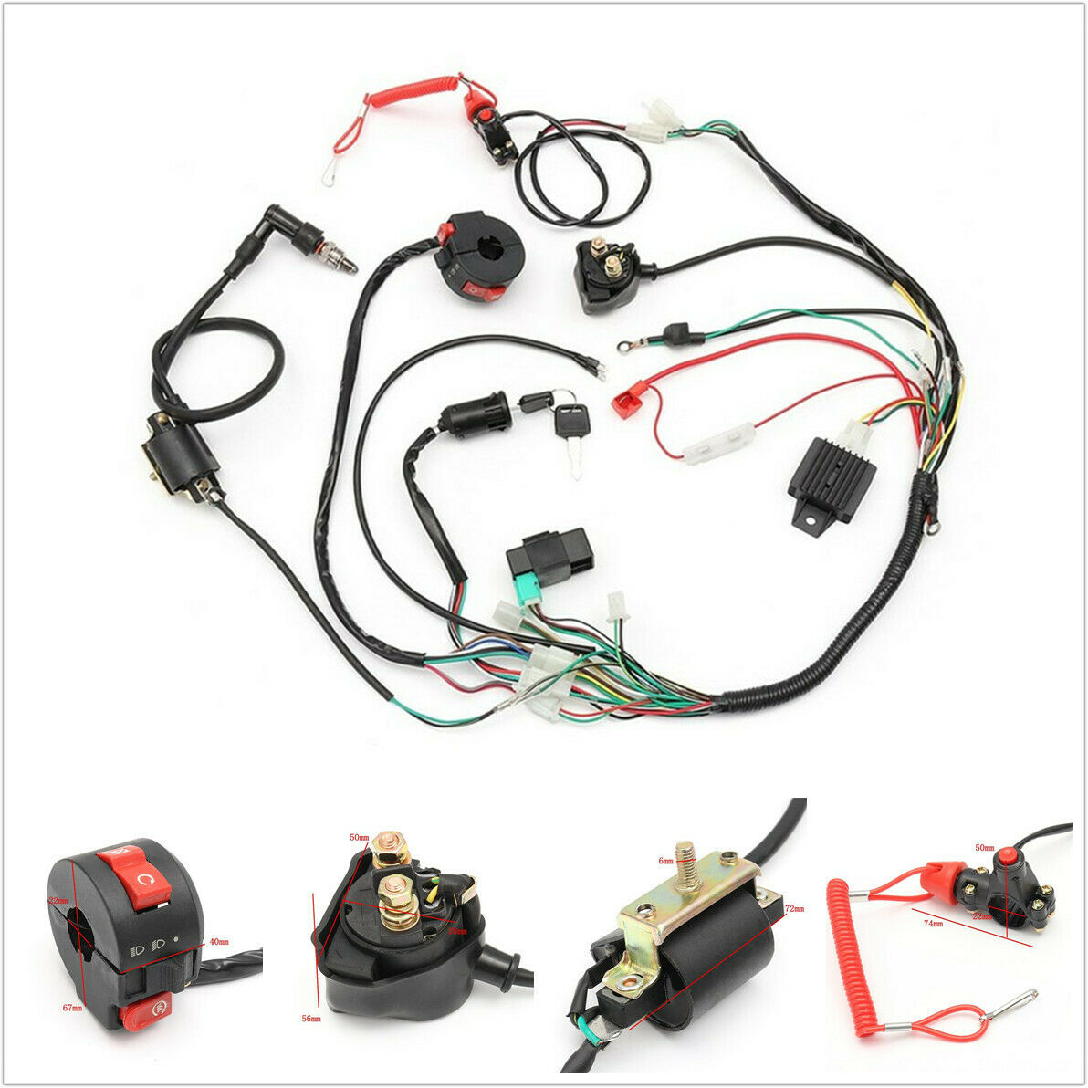 Universal Wiring Harness Loom Solenoid Coil Rectifier CDI 50 70 90 110 125cc ATV