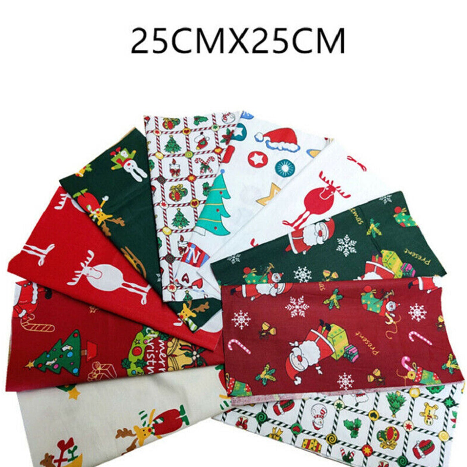 10pcs Christmas Series Printed Cotton Fabric Patchwork Cloth Sewing Craft DIY