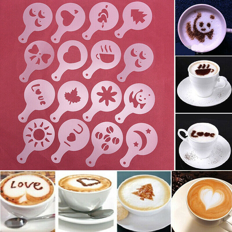 16Pcs/Set Cake Cupcake Stencil DIY Coffee Cappuccino Mold Variety Decorat.l8