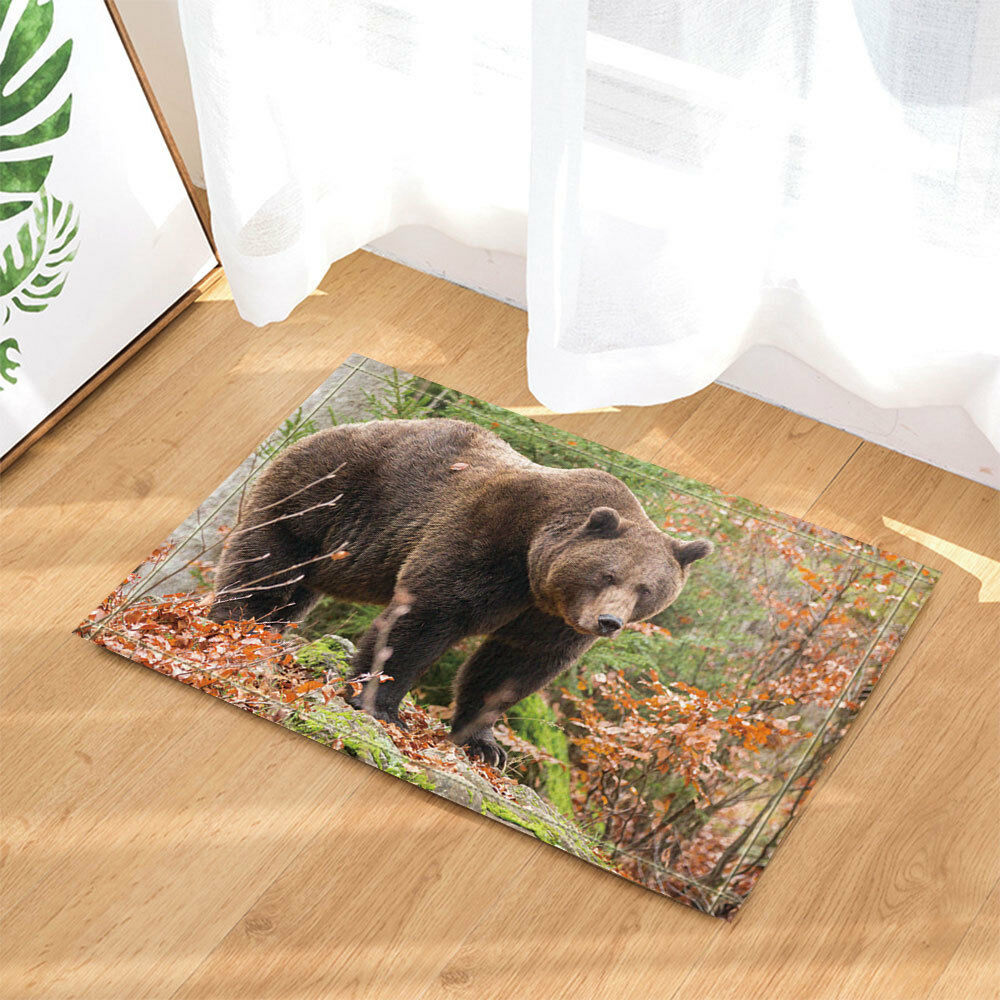 Wildlife Bears Walking in Forest Bathroom Rug Non-Slip Floor Door Mat 16x24"