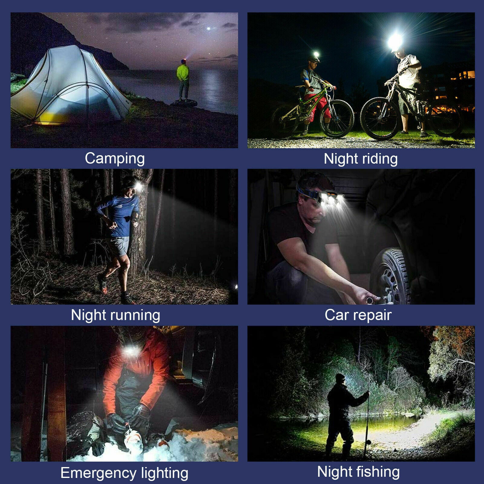 Waterproof 5LED Headlamp USB Rechargeable Headlight Torch Flashlight Light 4Mode