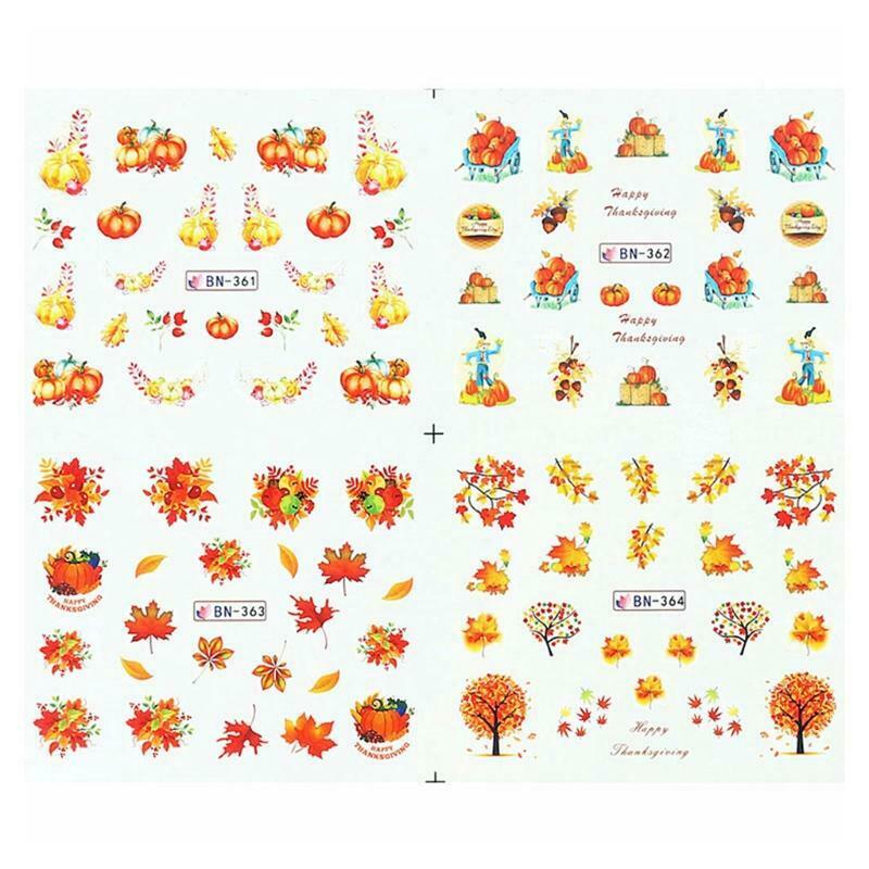 1 Sheet Fall Maple Leaf Pumpkin Nail Art Stickers Harvest Water Transfer Decals