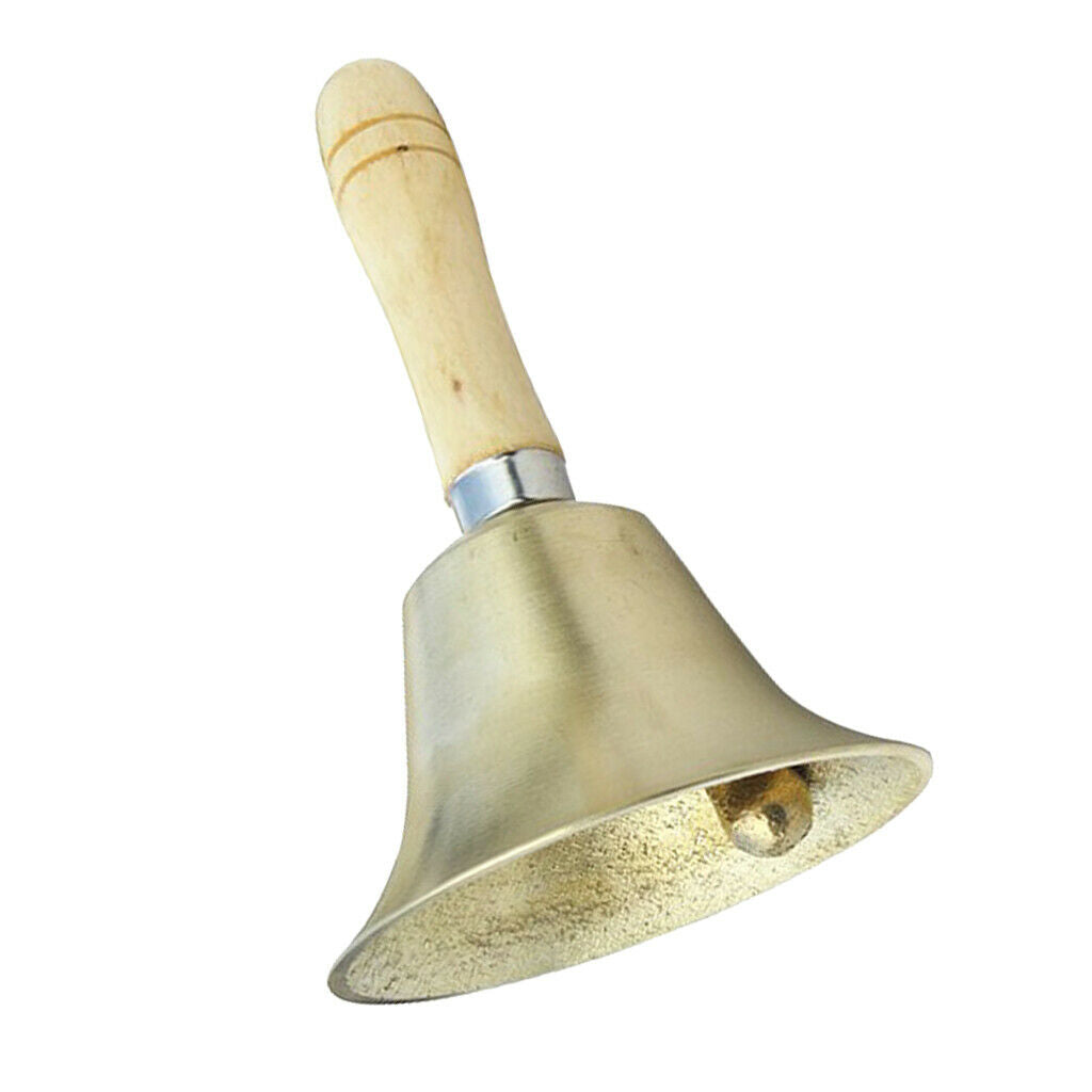 Golden Wooden Handle Copper Handbell Dinner Call Service Bell 15 x 8cm