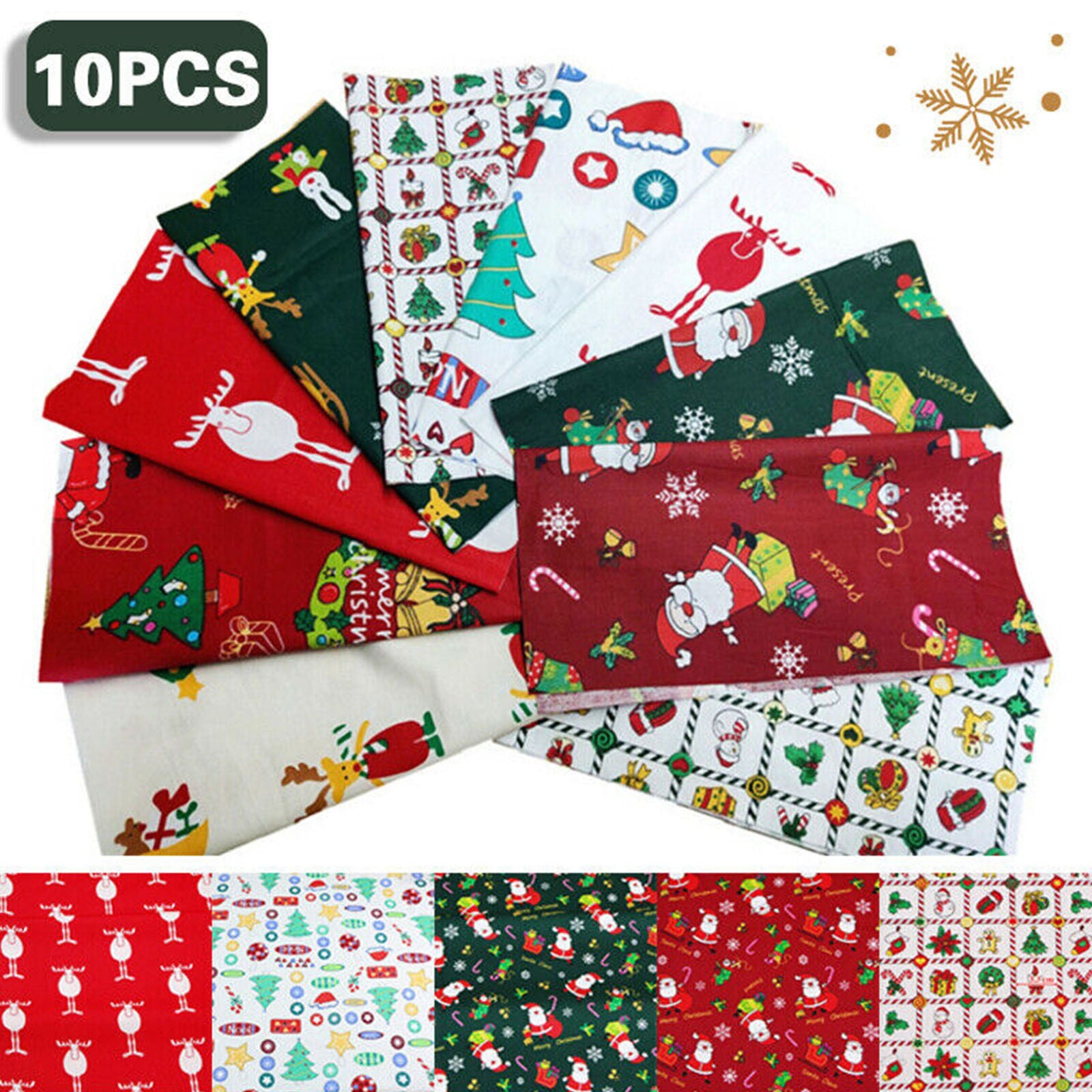 10pcs Christmas Series Printed Cotton Fabric Patchwork Cloth Sewing Craft DIY