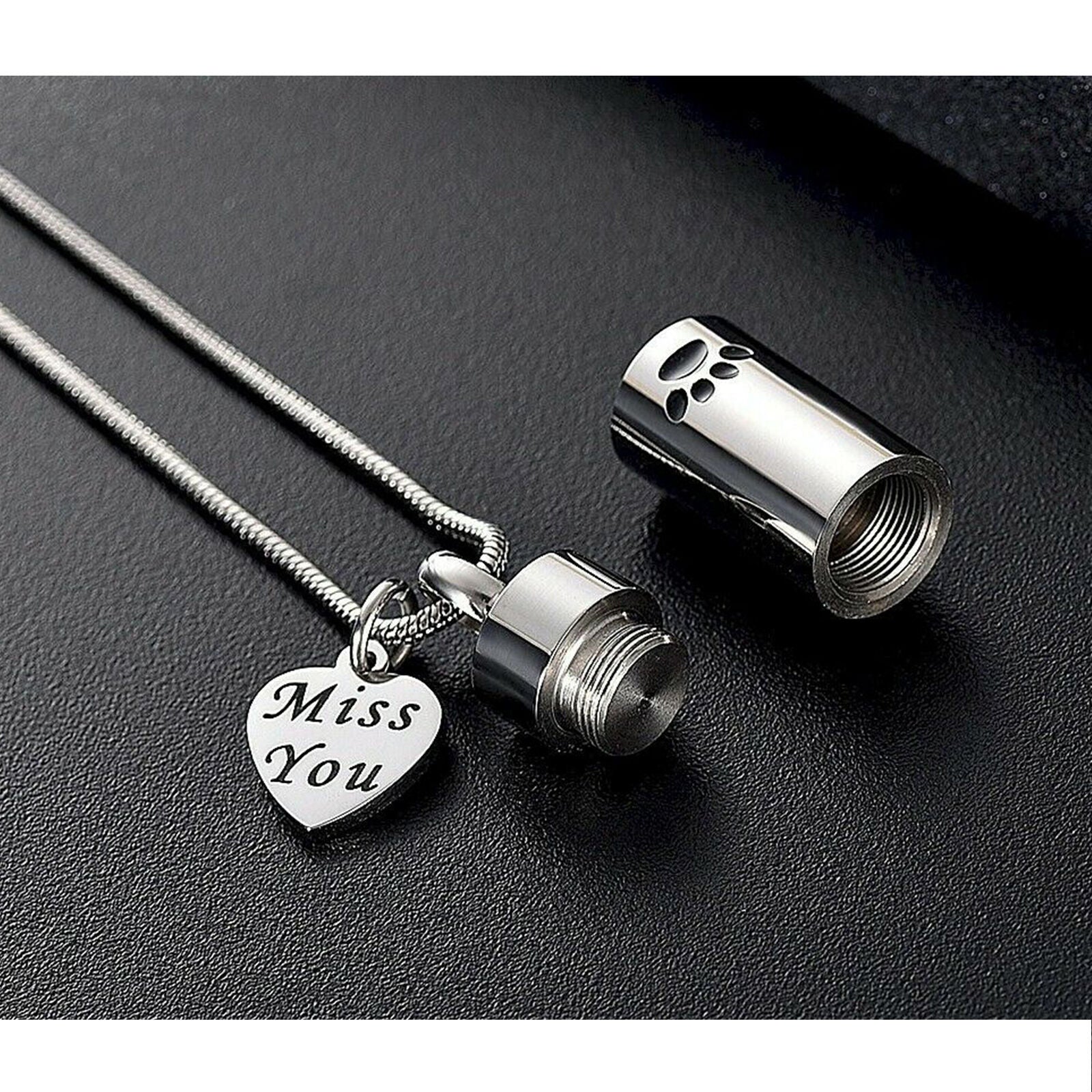 New Paw Miss You Heart Embossed Urn Cremation Pendant Ashes Memorial Necklace