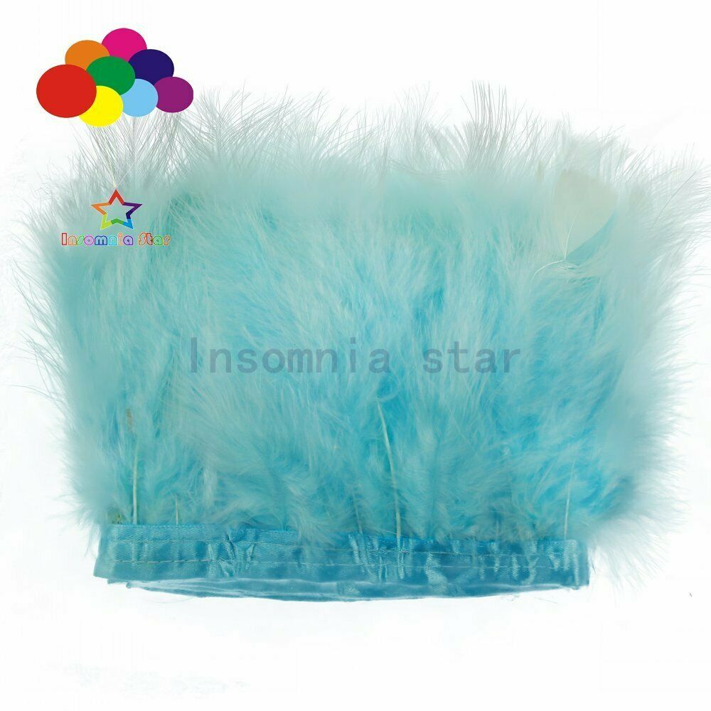 Light blue Pack of 2 Meter Natural Turkey Marabou Feather Trim Fringe 6-7 Inch