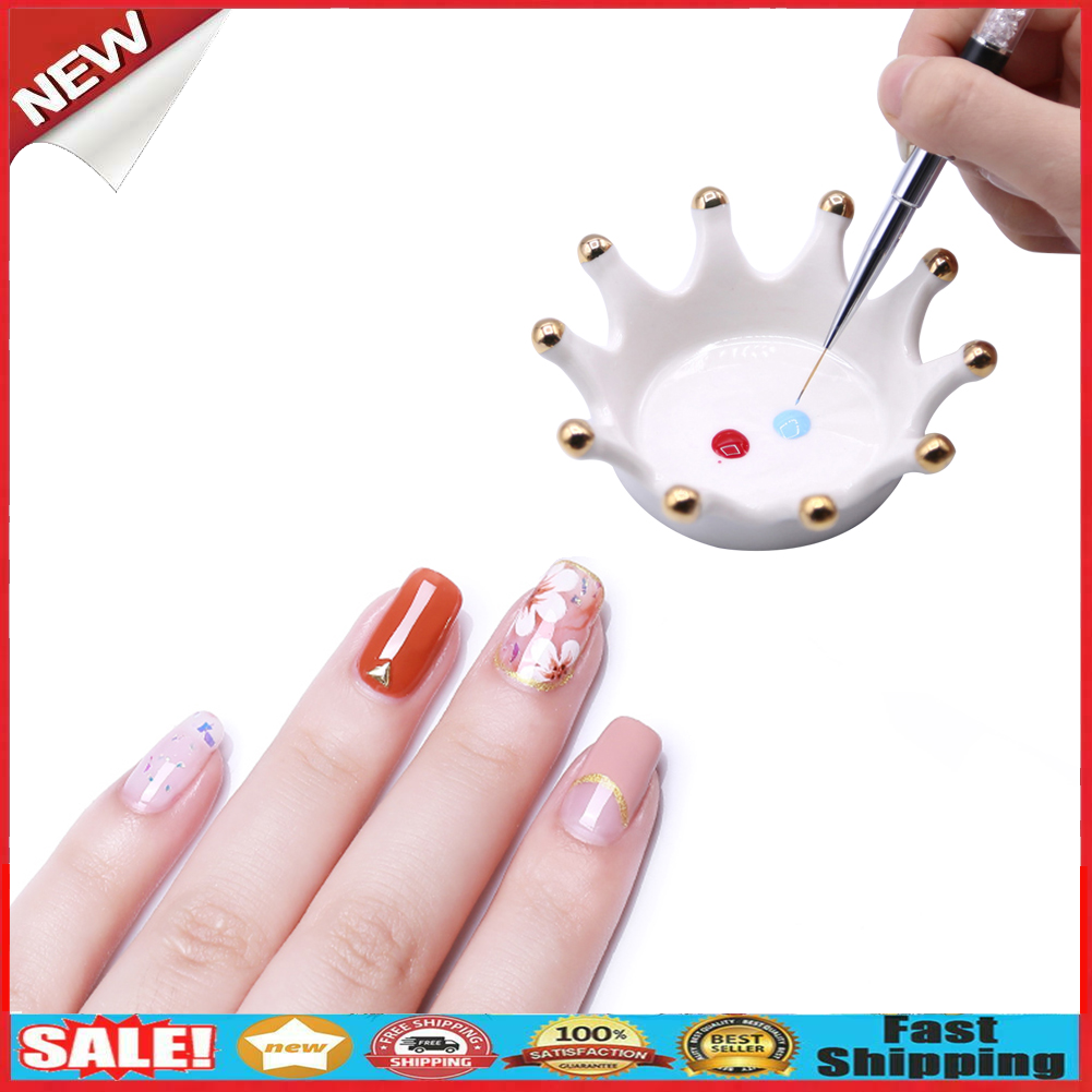 Crown Ceramic Nail Carving Brush Rack Art Pens Display Stand UV Gel Palette @