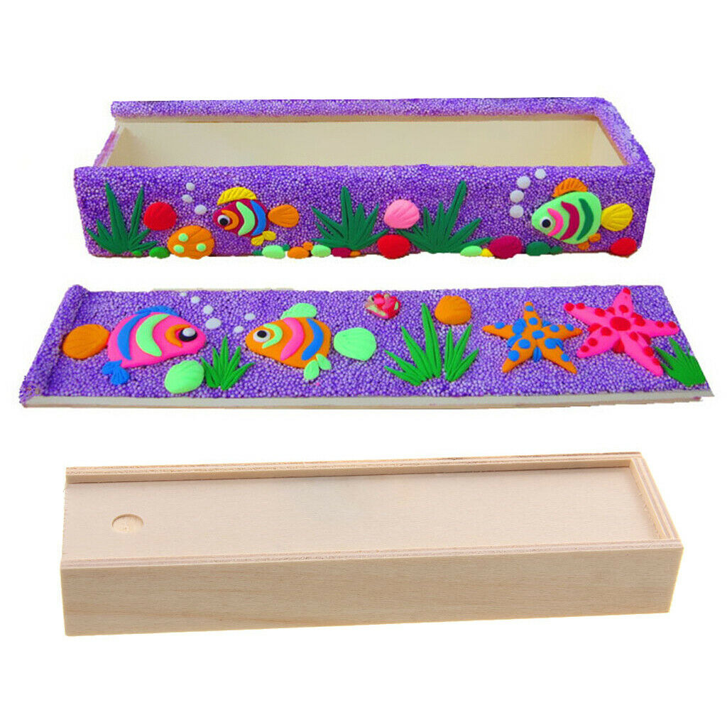 Prettyia Wooden Unfinished Jewelry Box for Kid's DIY Craft Rectangle Shape