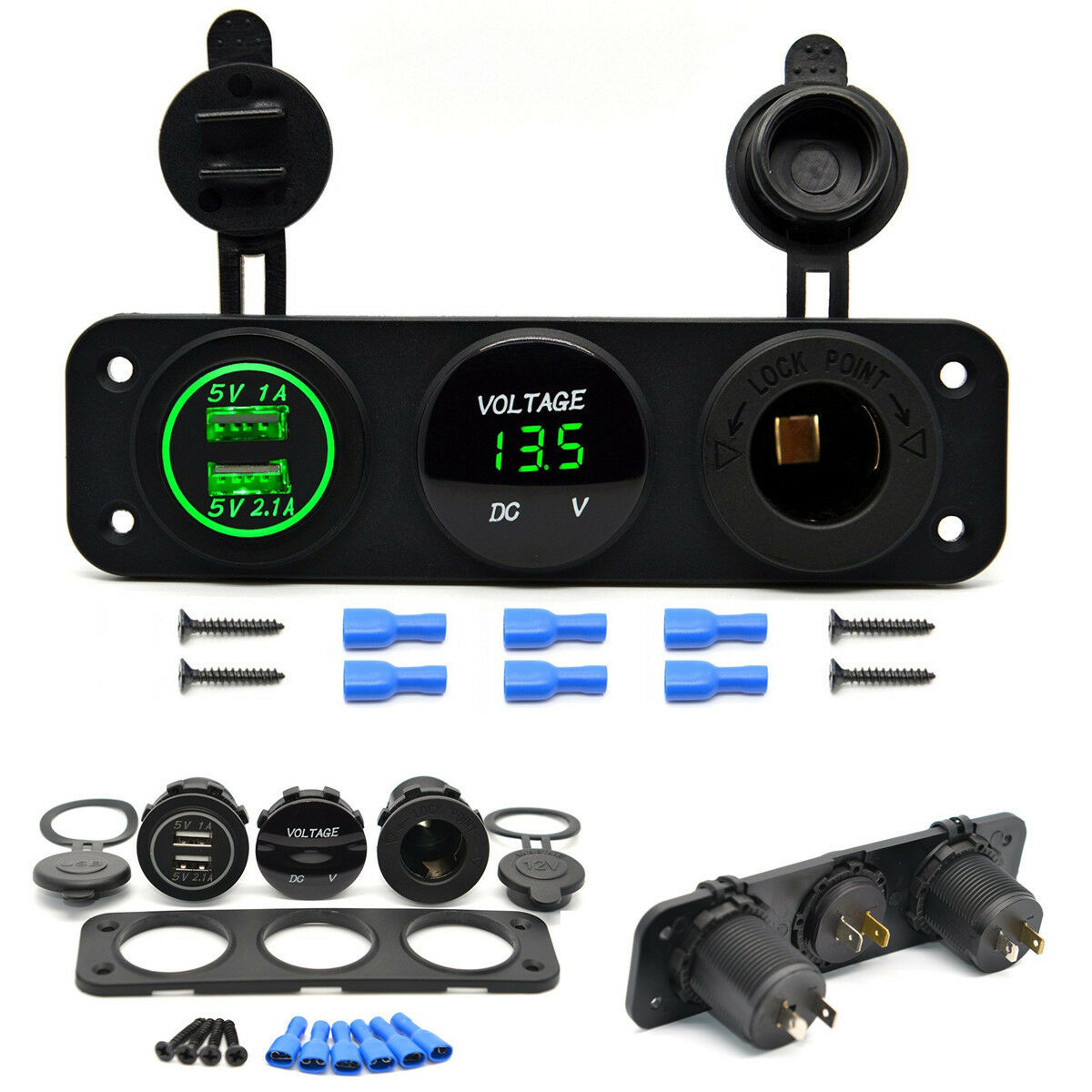 Universal Car SUV Boat Dual USB Charger Voltmeter 12V Power Outlet Socket Panel