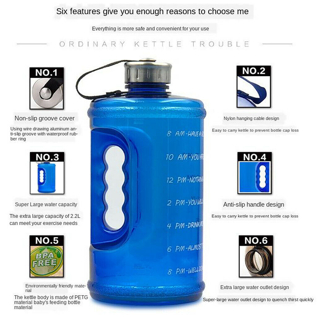 2pcs Water Bottle Reusable Jug Cup Outdoor Bike GYM Travel Hiking 2200ML