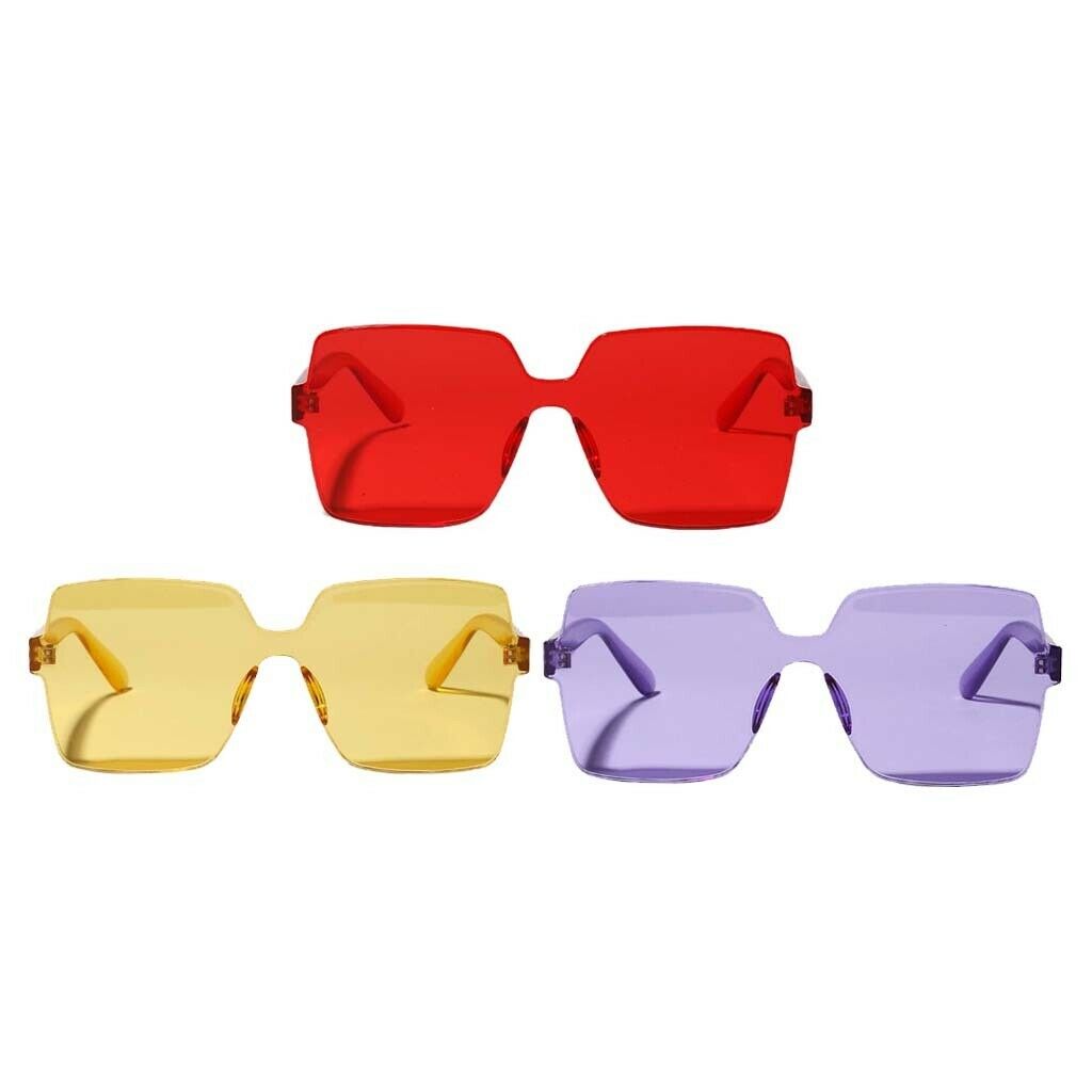 3 Pieces Fashion One Piece Sunglasses Square Rimless Eyeglasses Party Shades