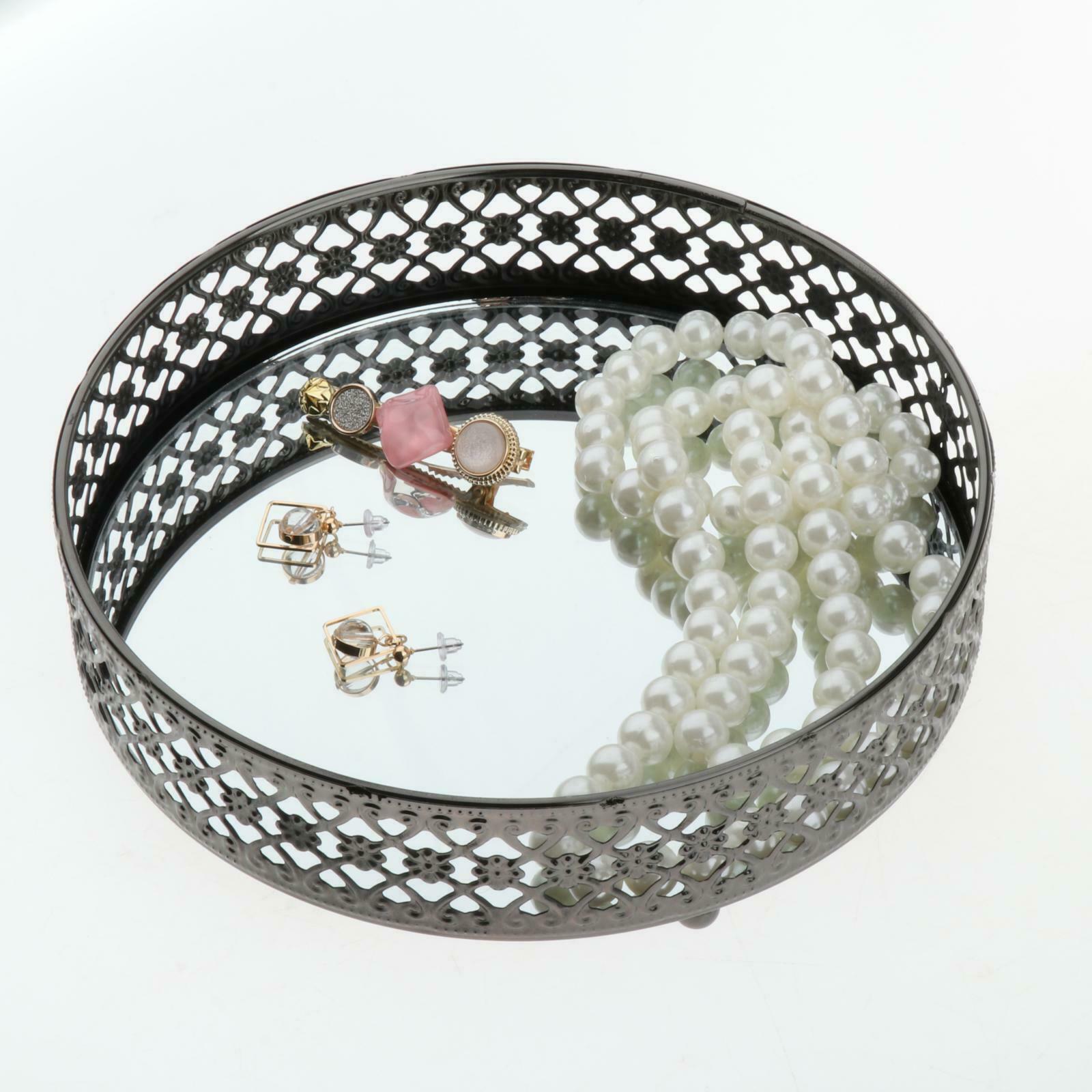 Metal Mirrored Vanity Storage Tray Case Ornate Cosmetic Organizer Ornaments