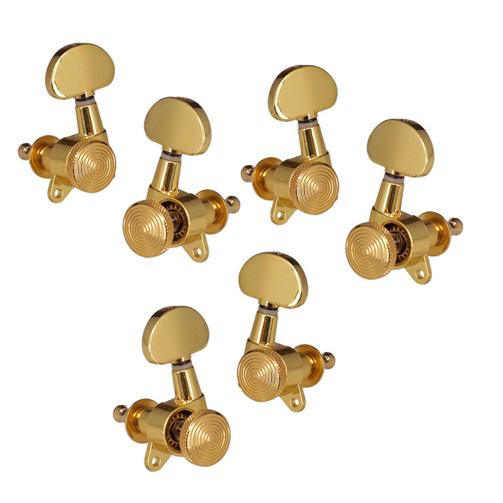 Lock Gear Folk Guitar String Key Button Tuning Pegs Machine Heads 3 Left + 3