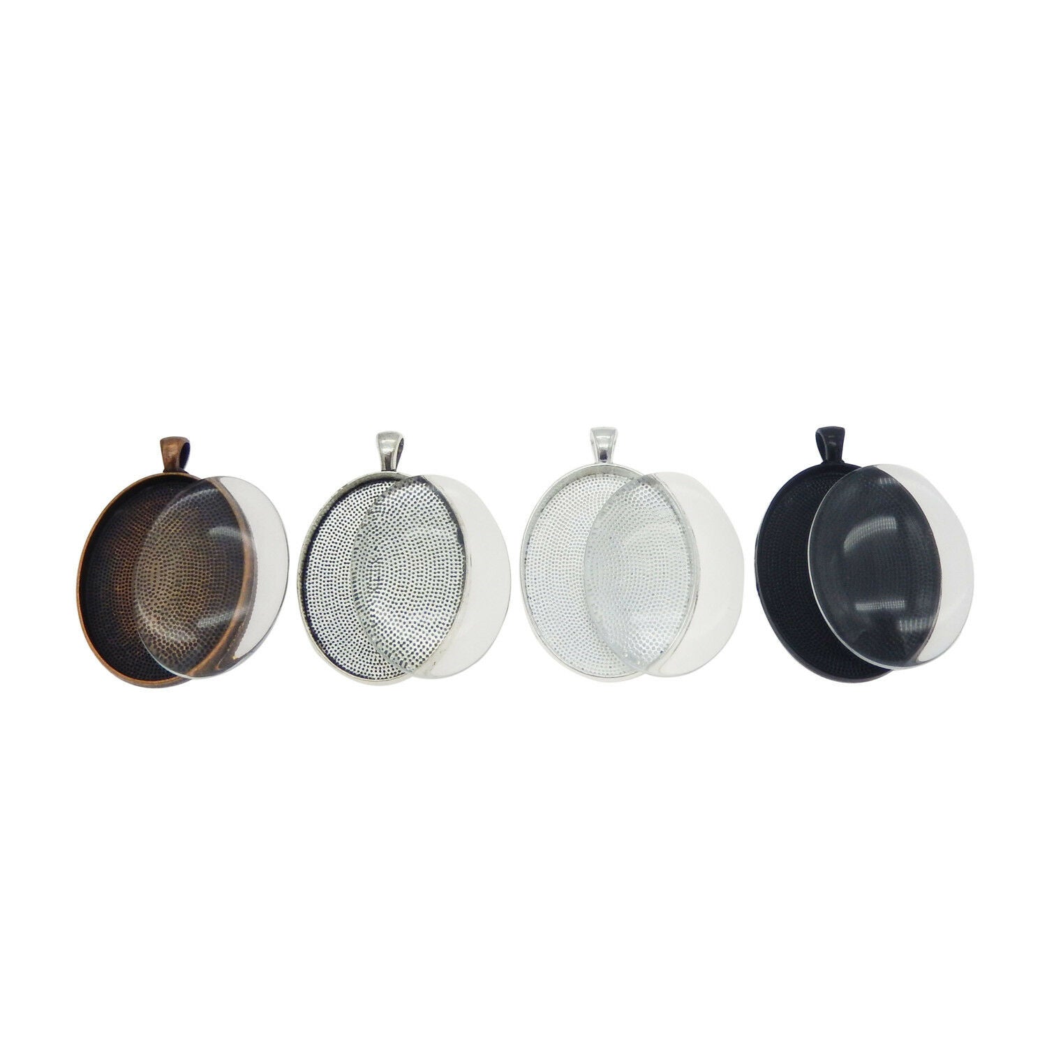 4 sets Mix Oval Shaped Clear Glass Cameo Base Trays Bezels Charms Pendants