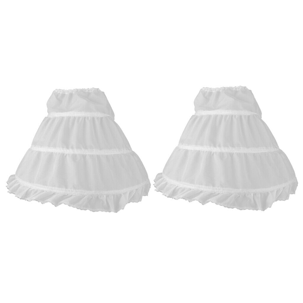 2x Flower Girl Children 3-Hoop Underskirt Kids Wedding Crinoline Petticoat 2-14Y