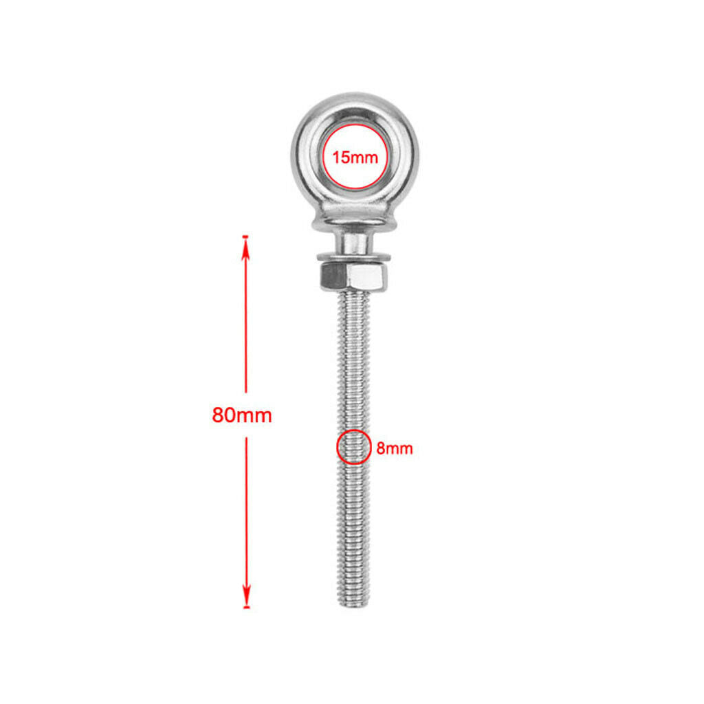 Stainless Steel 316 Eye Bolt M8 x 80mm Marine Grade Heavy Duty
