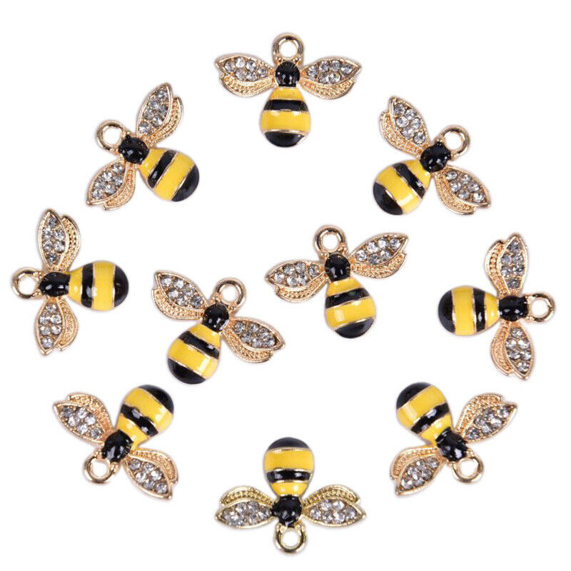 10Pcs/Set Enamel Crystal Honeybee Charms Pendant Jewelry DIY Making Craft Gi Tt