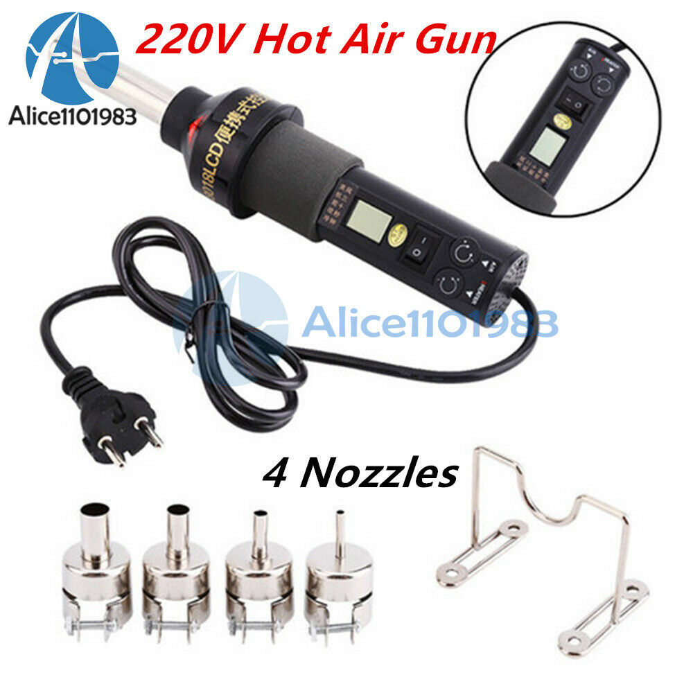 220V GJ 8018LCD 450W Soldering Station Hot Air Gun DesolderEU Plug + 4 Nozzles