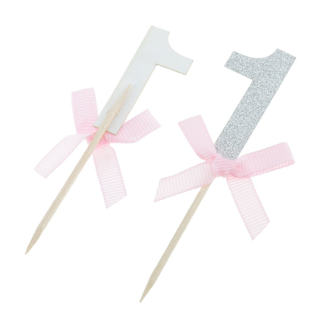 12x Glitter Number One Cake Toppers Cupcake Picks Kids 1st First Birthday